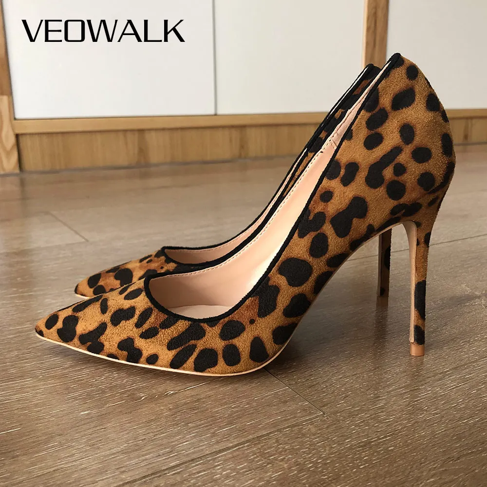 

Veowalk Flock Leopard Women Sexy 12cm Extreme High Heels Slip on Pointed Toe Ladies Fashion Stilettos Pumps Italian Style Shoes
