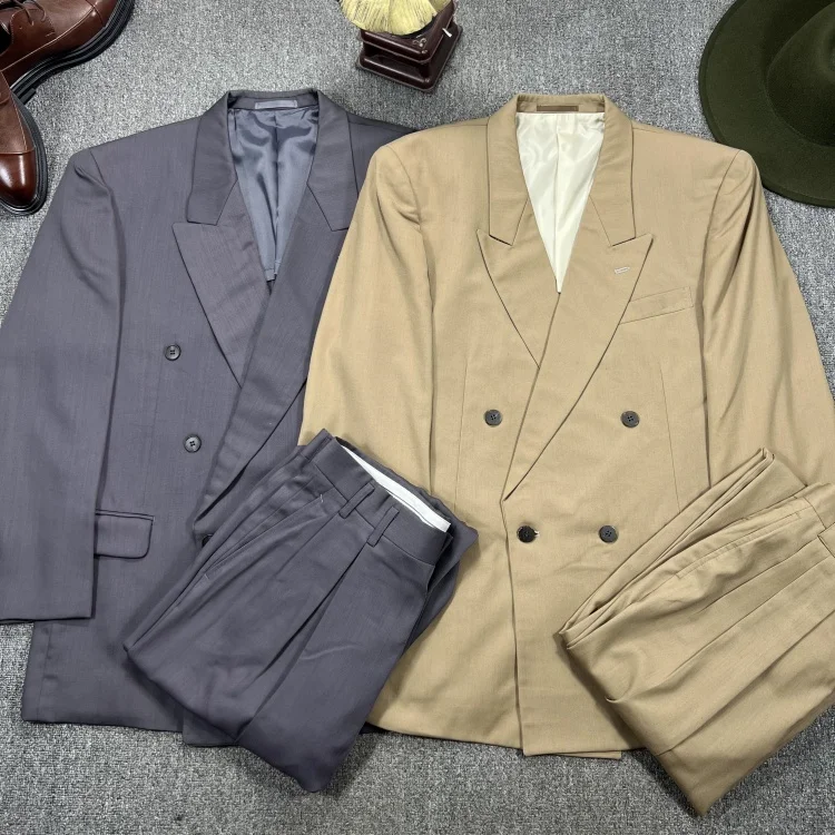 

Vintage Leisure Busin Suit Double Breasted Commute Office Briti Sle Tee Button Stand Fit Youth Faion Spring Col...