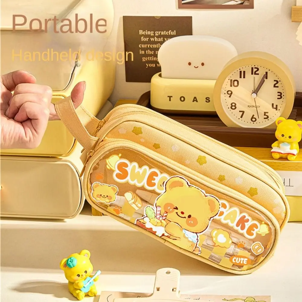 Ins Large Capacity Candy Colored Pencil Bag Cartoon Panda Stationery Storage Bag Fashion Soft Touch Pencil Case Students