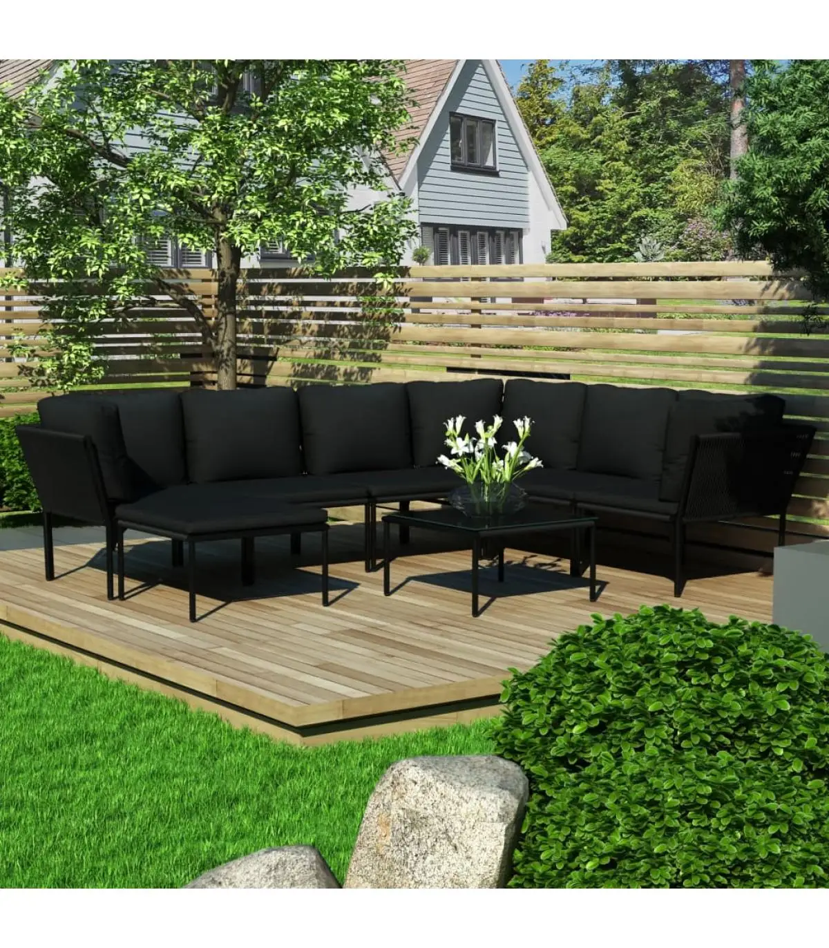 Garden sets garden furniture set 8 pieces with black PVC cushions