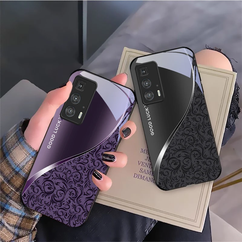Black curly grass pattern For Motorola Moto Edge 20 Lite 30 Pro 40 Neo 50 Ultra G Play G45 G54 G55 G75 G84 G85 Glass Phone Case view 3