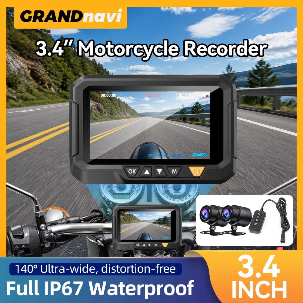 

3.4 Inch Motorcycle Dashcam IP67 Waterproof Motorcycle Camera DVR Front Rear 1080P Camera Video Loop Recorder Black Night Vision