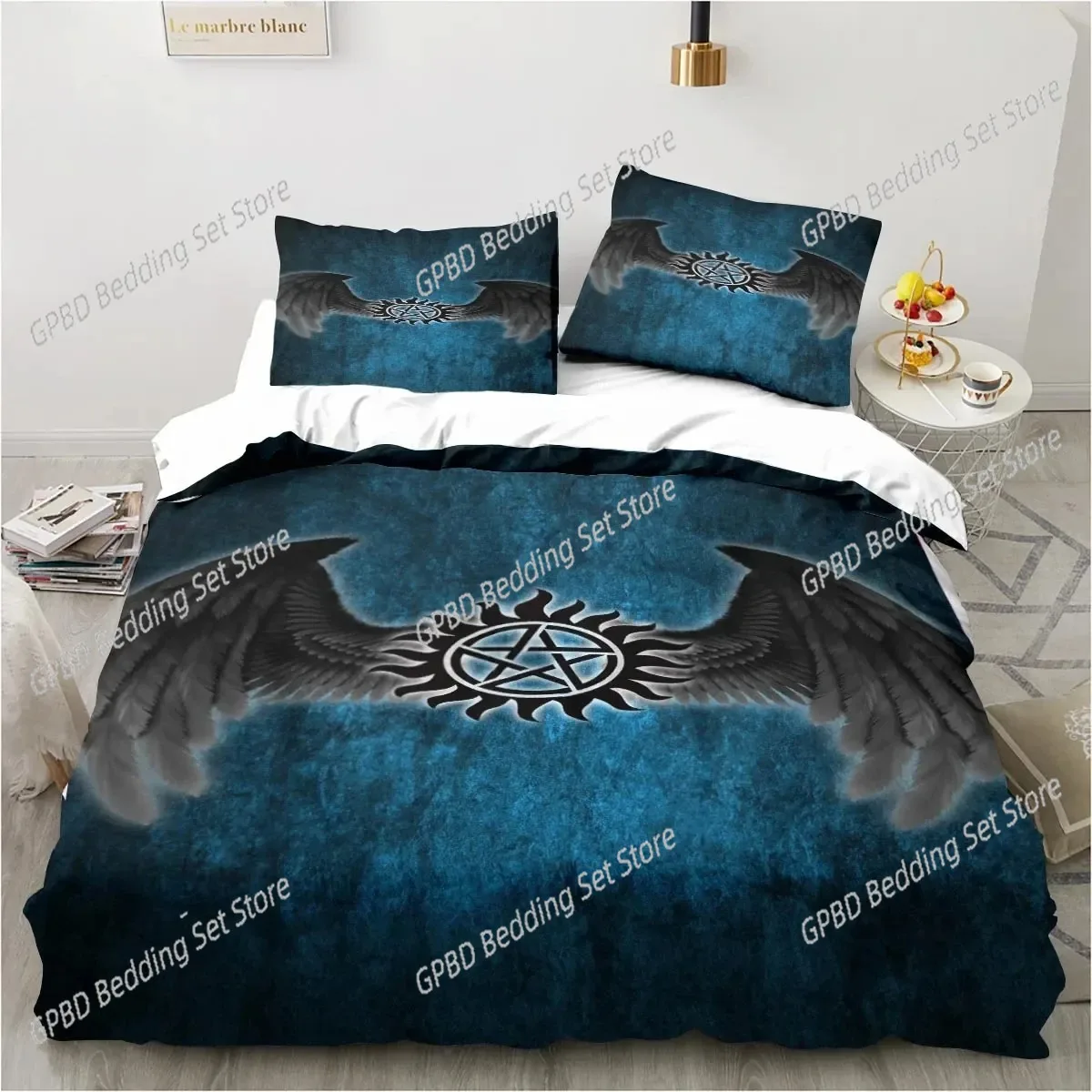 

3D Print Supernatural Logo Bedding Set,Duvet Cover Comforter Bed Set Quilt Cover Pillowcase,King Queen Twin Size Boys Girl Adult