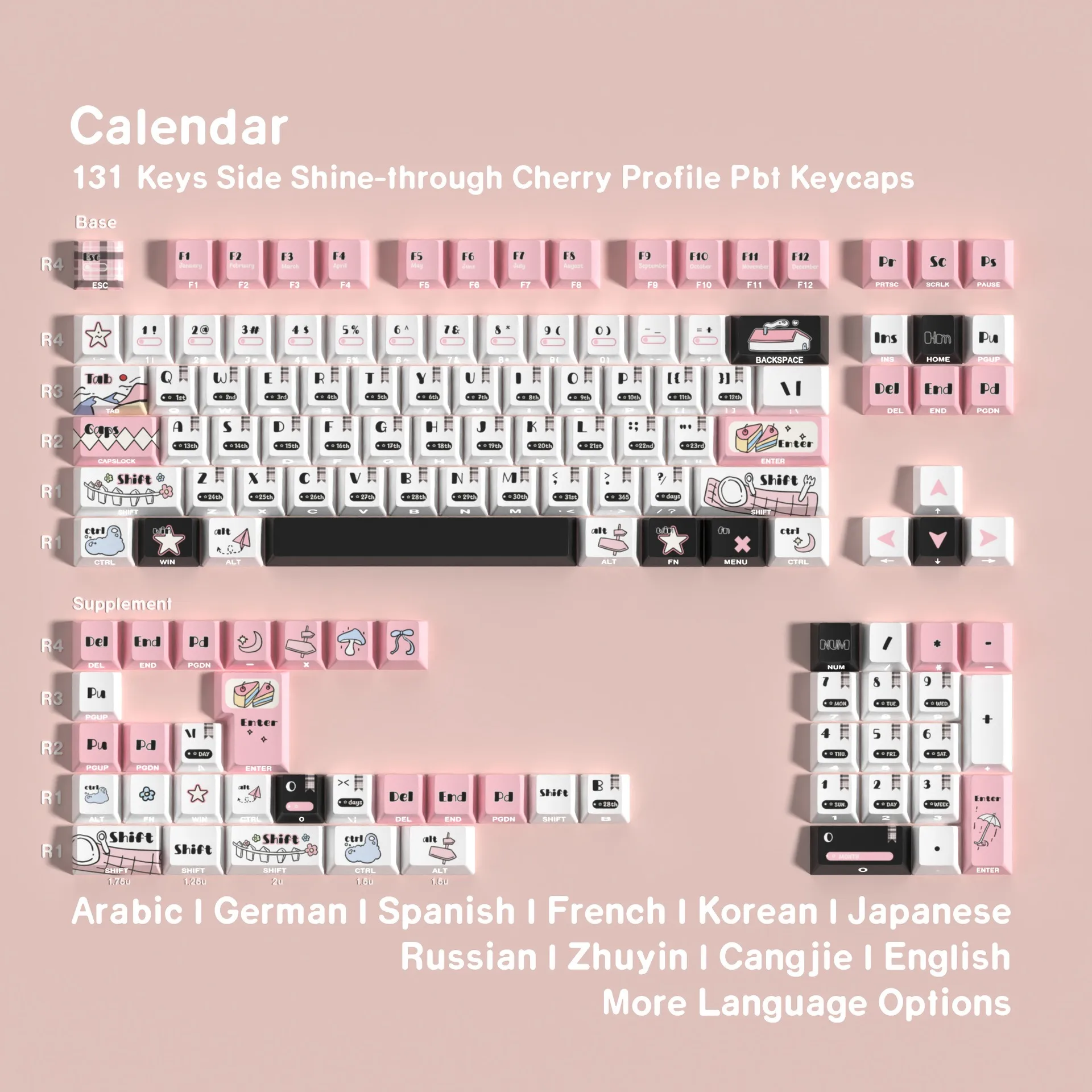 Cute Cartoon Keycap Mechanical Keyboard Keycaps Korean Spanish French German Russian Side Printed Cherry Profile PBT Key Caps