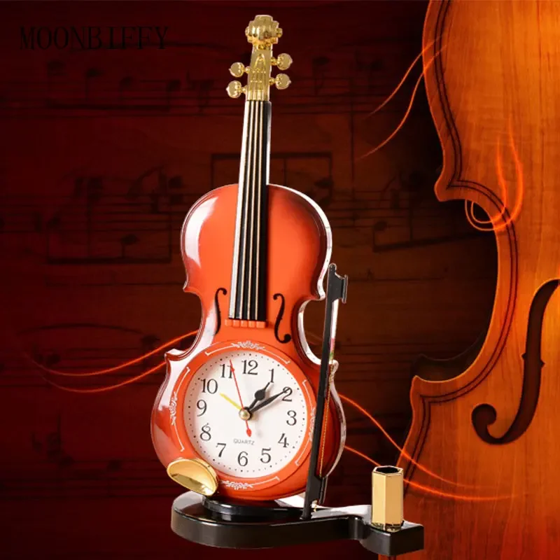 

Unique Quartz Alarm Clock Vintage Clock Home Office Decor Mini Bedside Desk Violin Alarm Clock Student Festival Gifts Handmade C
