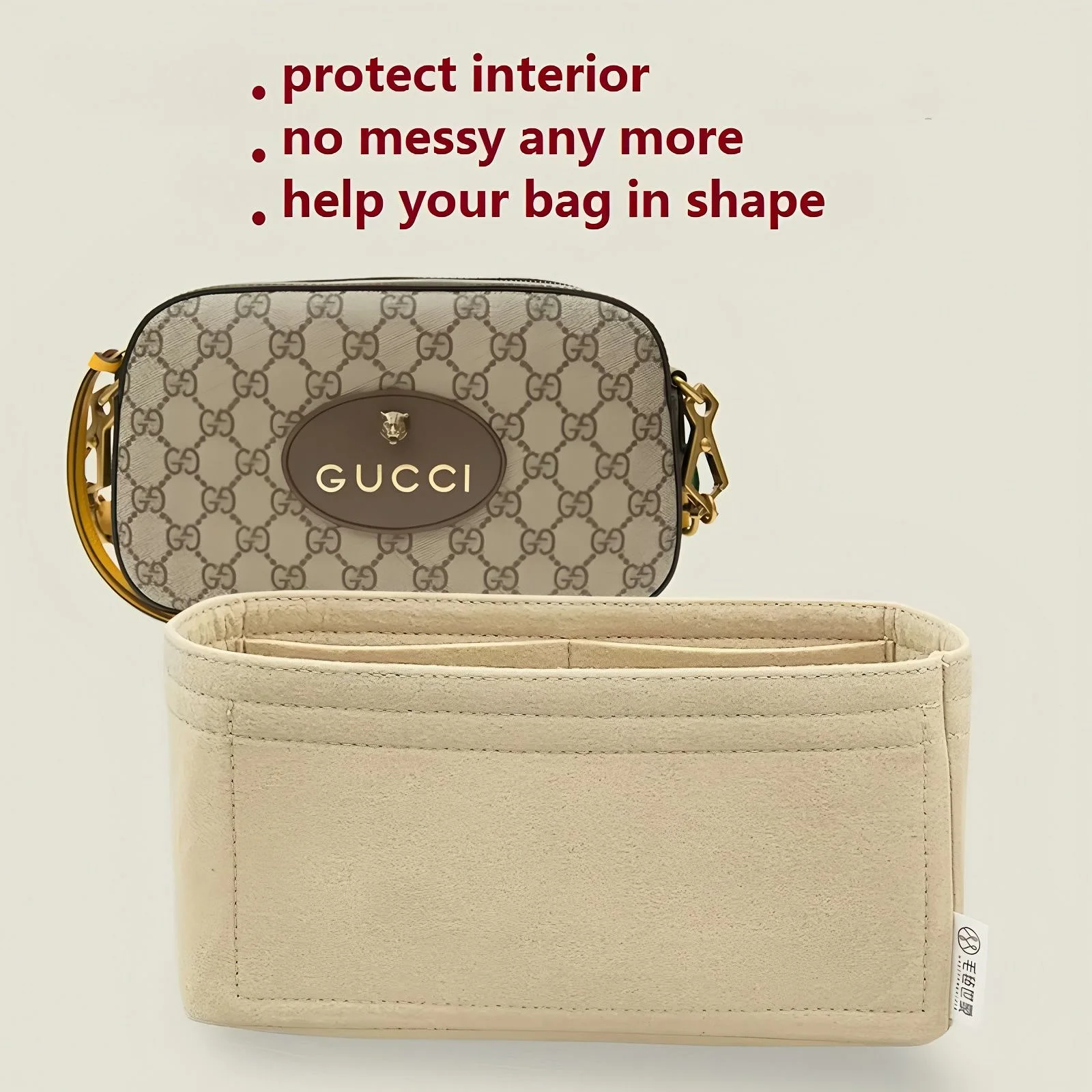 Camera Bag Organizer Insert Fit Marmont Matelasse Felt Handbag Liner Zipper Pocket Purse Inner Storage Shaper Divider