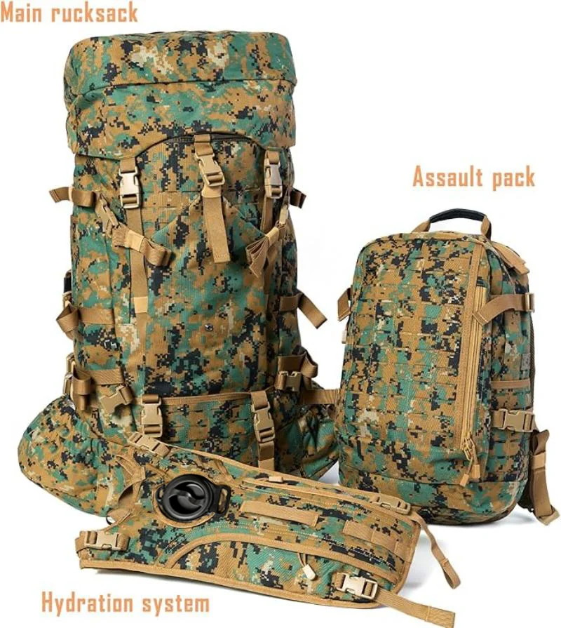 Military ILBE Tactical Backpack 1000D Waterproof With Hydration Pack & Radio Pouch 120LBS Capacity Marpat Woodland