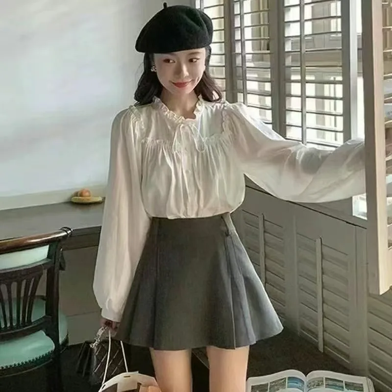 ロングスリーブ レディース 春秋 ゆったりデザイン センスタイ ヴィンテージ ウッドイヤー トレンド コットン バブルスリーブ レギュラー 厚手...