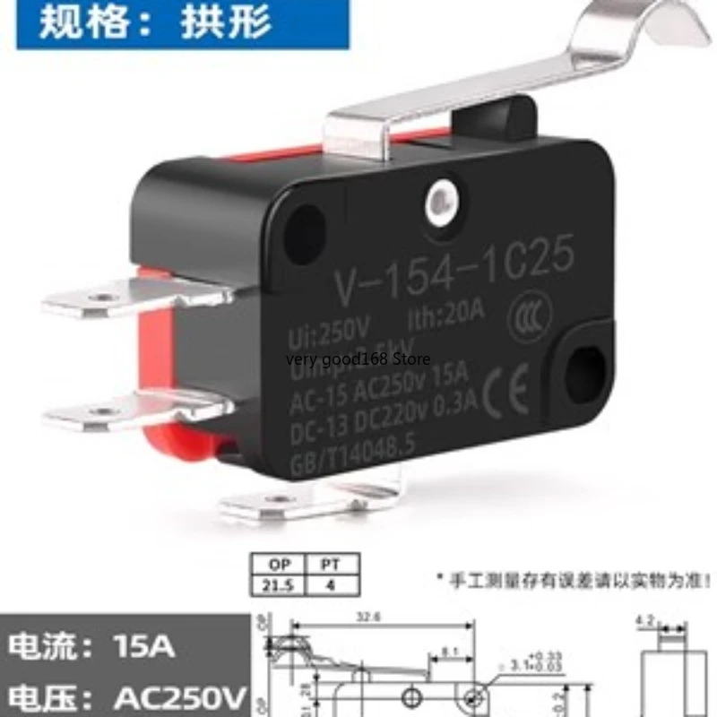 5 buah sakelar batas Stroke saklar mikro V-151-1C25 V-152-1C25 V-153-1C25 V-154-1C25 V-155-1C25 rol V-156-1C25 sakelar gagang panjang