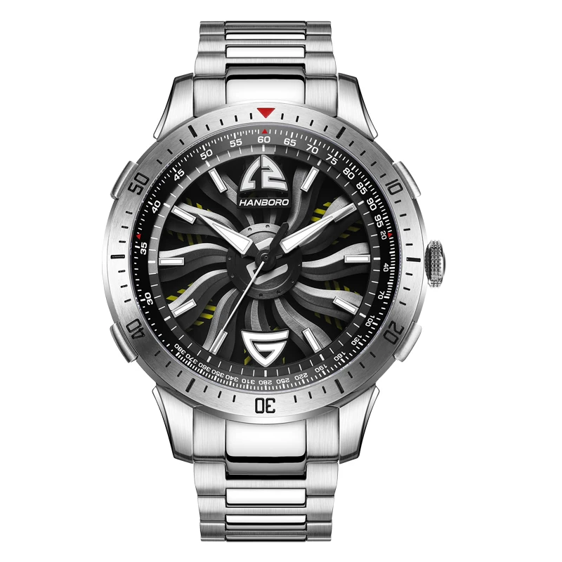

Мужские вневременные механические часы HANBORO с беговым циферблатом, полностью автоматические, модные часы высокого класса