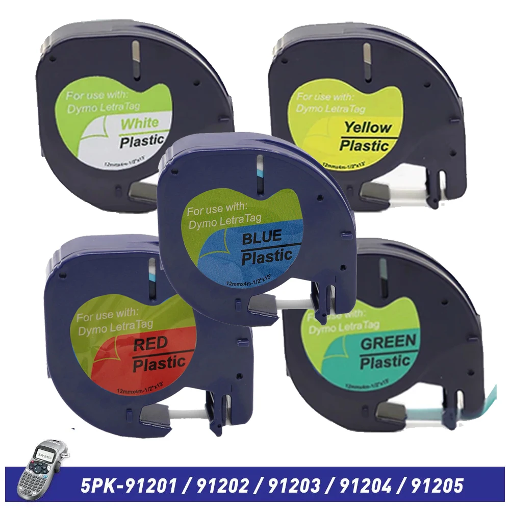 Compatible Dymo LetraTag Refill 91331 White Plastic Label Tape LT-100H 1/2' 91330 Paper Label Dymo Letra Tag Label Maker 12mmx4m
