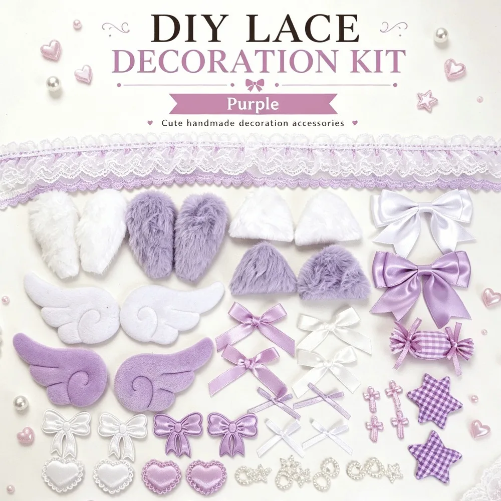 Girly Lace Ribbon DIY Decor Kit Sweet Girly Bunny Ear Handmade Ita Bag Ornaments Lolita Style Wing Bag Accessories Decor
