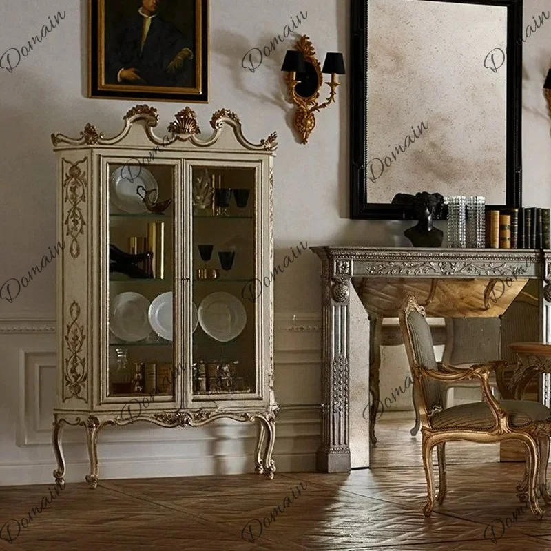 French solid wood retro old wine cabinet restaurant high-end storage dining side multi-layer bookcase display can be customized