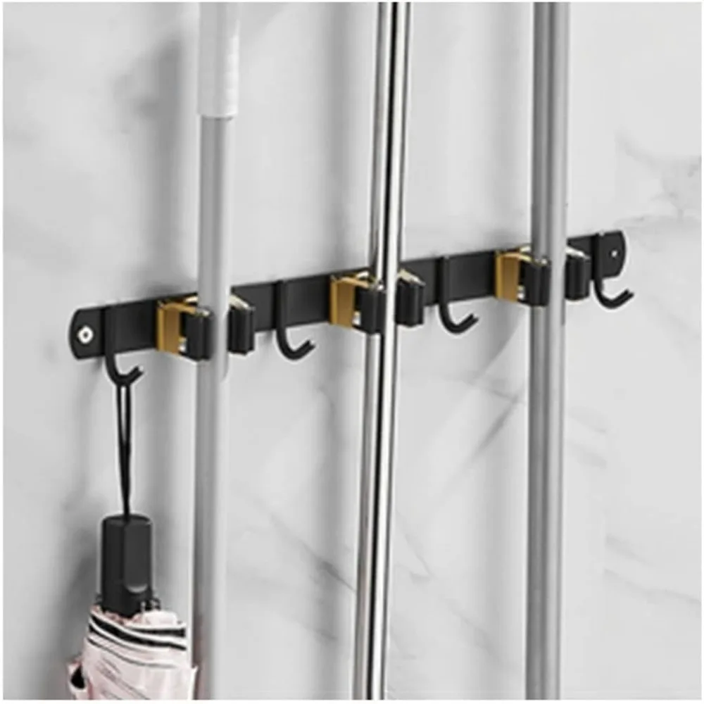 Estante de escoba y fregona montado en la pared de acero inoxidable para almacenamiento en el baño