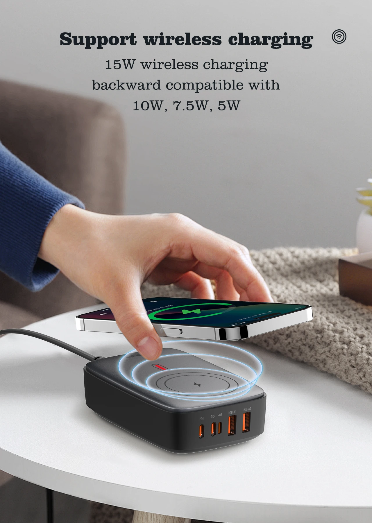 140W GaN USB Type C Fast Charger Multiple Ports QC4.0 PD Wireless charging Power Cord For Macbook Laptop Tablet iPhone Xiaomi
