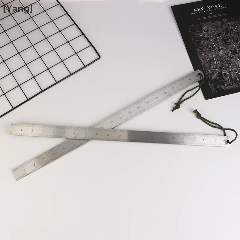 Dual Scale Stainless Steel Ruler Durable Thickened Quenched Steel With Random Lanyard Style Ideal For Drawing & Measuring