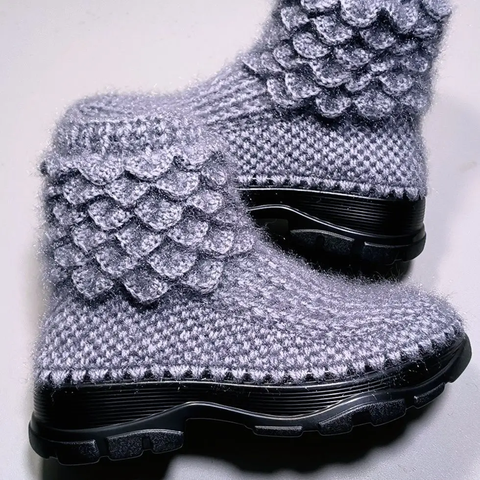 Elegant Women's Shoes Hand Crochet knitting Luxury Ankle Boots Lightweight Anti-slip Keep Warm Winter Snow Boots
