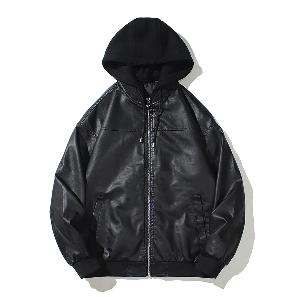 Autumn Men's Faux Leather Jackets Fashion Man Streetwear Motorcycle Hooded Leather Coats Men Windbreaker Biker PU Leather Jacket