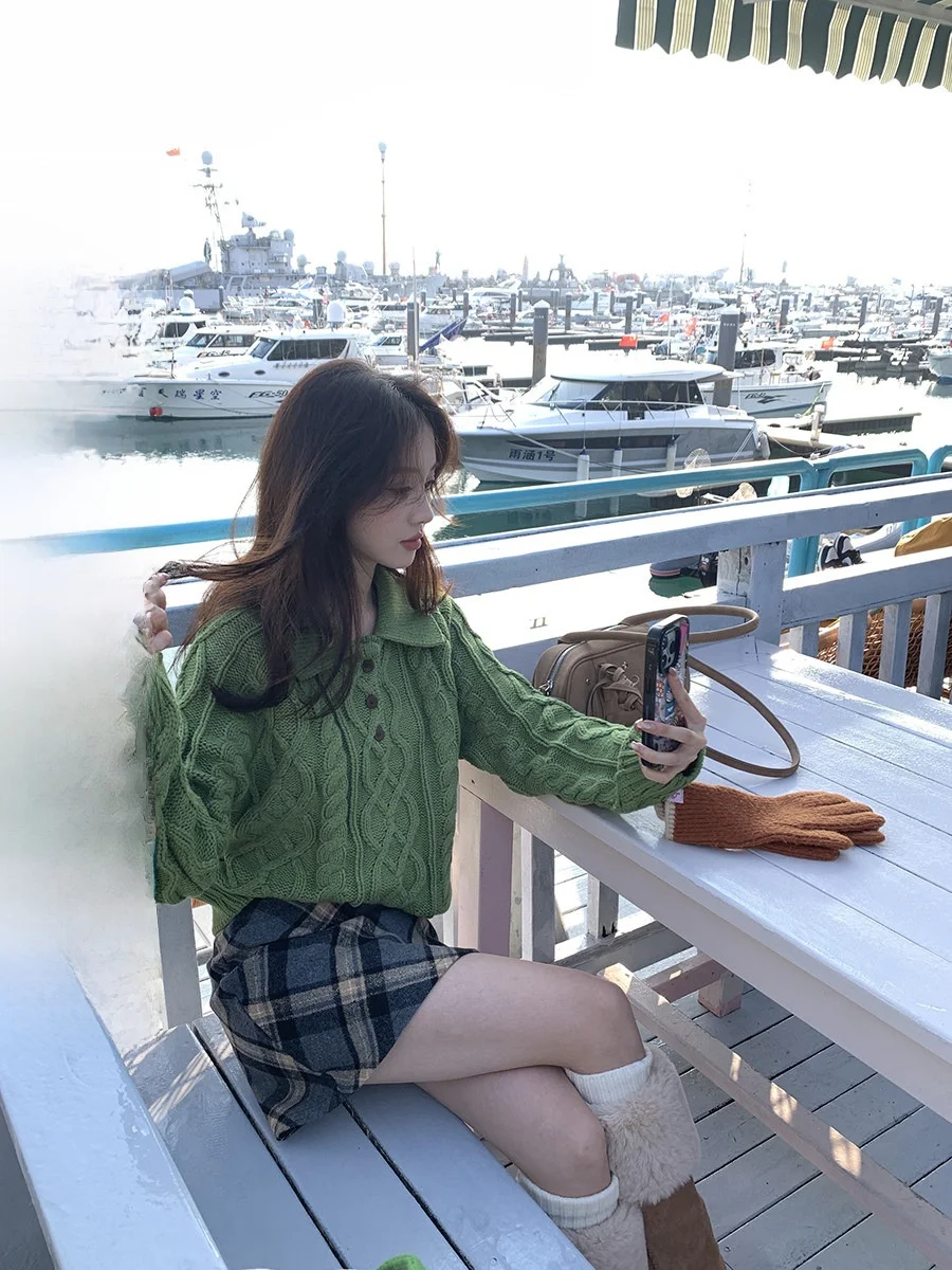 

Теплый женский вязаный свитер с воротником-стойкой и узором косы, свободного кроя, с длинными рукавами, для осени и зимы