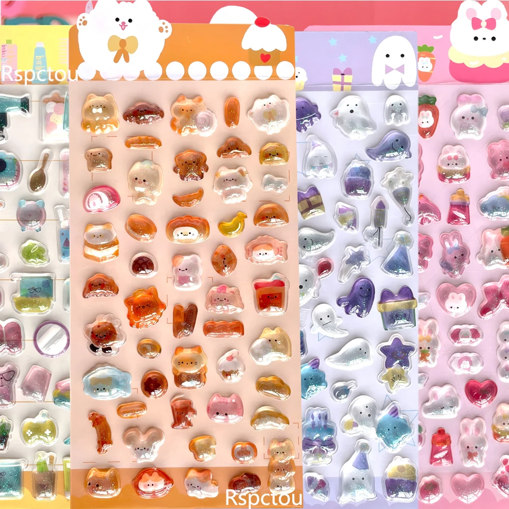 

6 шт. милых мультяшных 3D-наклеек с рельефным эффектом, эстетичные декоративные хрустальные стикеры для DIY, скейтборда, телефона, ноутбука, кавайные наградные наклейки