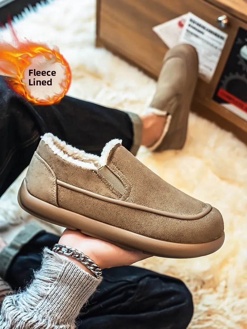 

Men's Winter Low Cut Fleece Lined Snow Boots Warm Cotton Shoes Leather Fur Integrated Anti Slip Cold Resistant