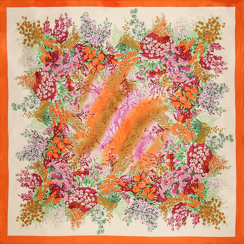 Neue Seide Quadrat Schal Frauen Designer Floral Print Satin Schals für Dame Foulard Bandana Schals Weibliche Halstuch 90 cm Hijab – Detail 5