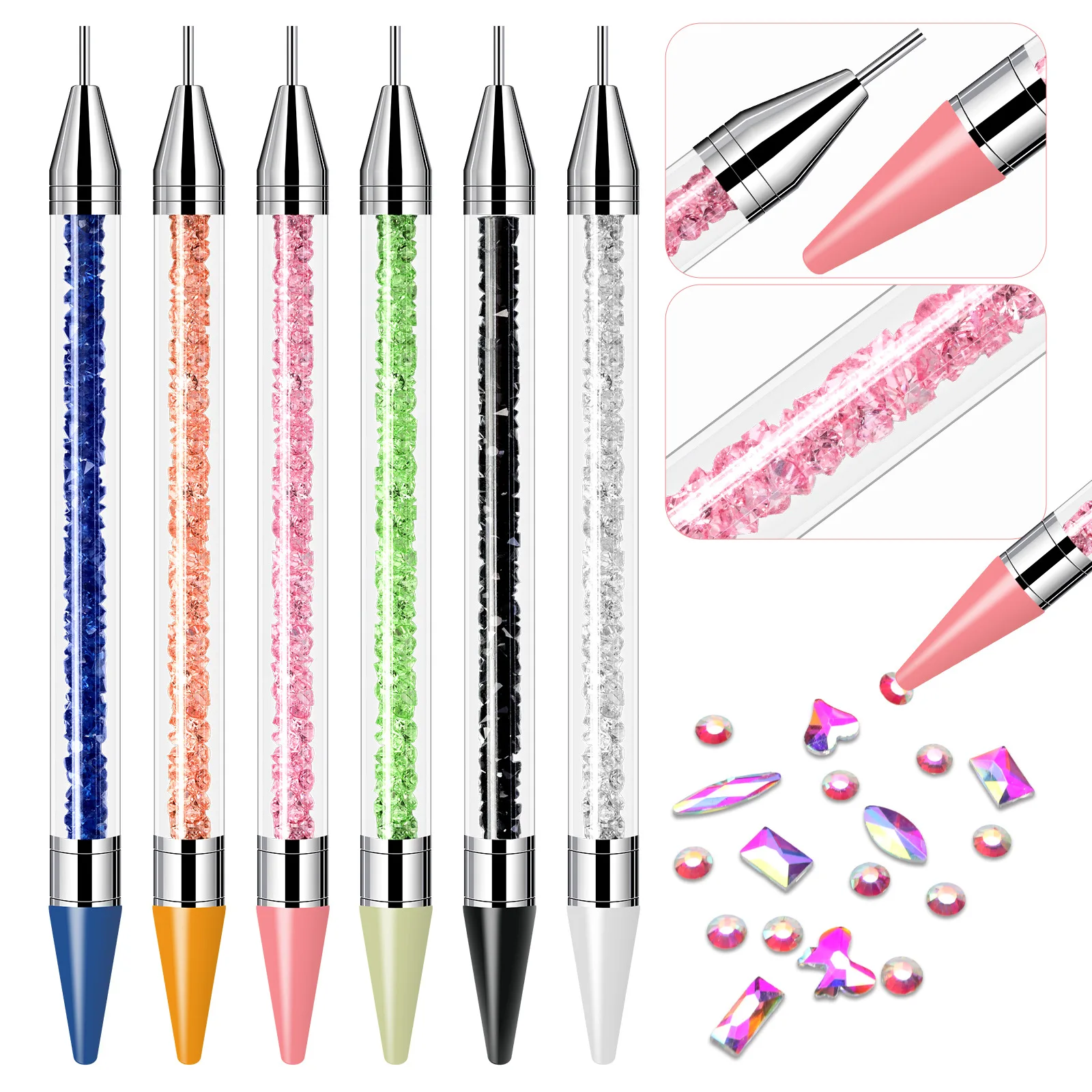 1Pc Dual-ended Nail Dotting Wax Pen, Rhinestone Picker DIY Nail Art Decoration Tool