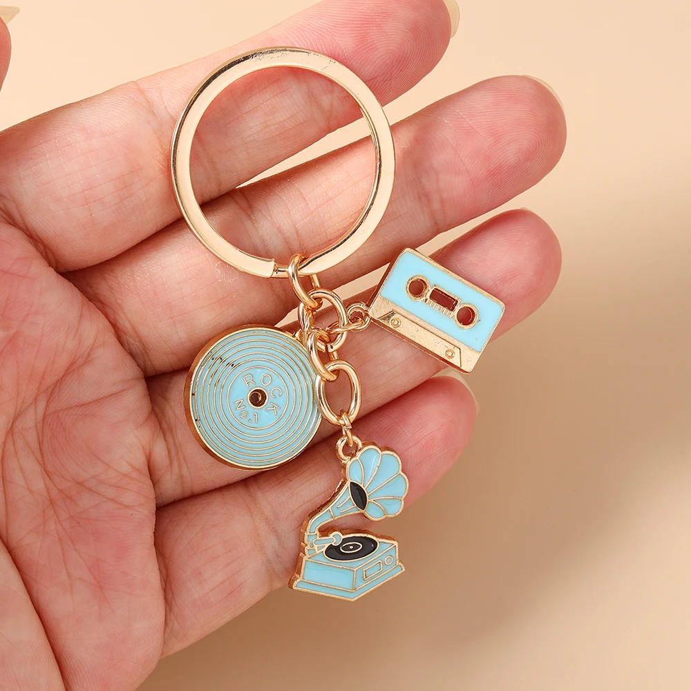 Modische Bunte Musikalische Schlüsselanhänger, Emaillierte Radio-Musikinstrument-Schlüsselringe für Frauen und Männer, Autoschlüssel, Handtaschen-Schlüsselanhänger, DIY-Zubehör – Detail 2