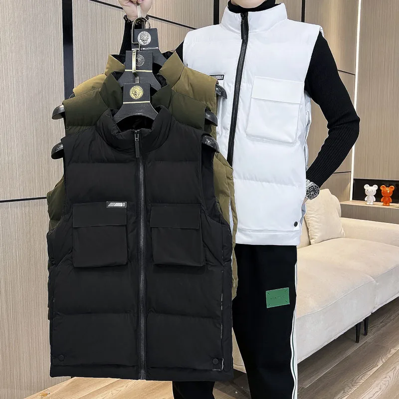 

Waterproof Padded Fashion Men Waistcoat Warm Causal Winter Coat Sleeveless Jackets Stand Collar Running Vest Windproof Outerwear