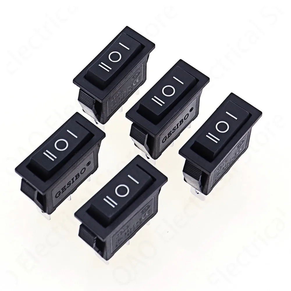 5 pcs x AC 15A 250V /20A 125V 3 Pin SPDT KCD3 ON-OFF-ON 3 Position BLACK Boat Rocker Switch