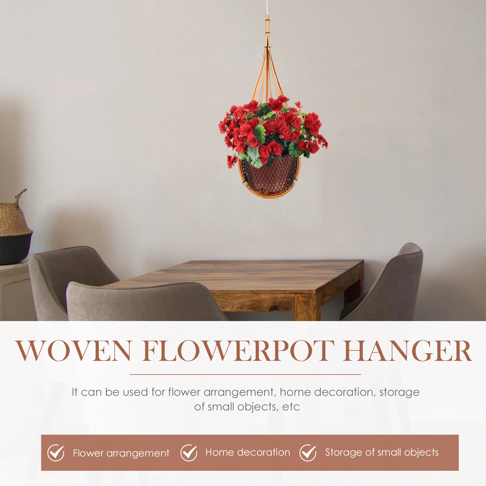 

2Sets Bamboo Rattan Wall Mounted Hanging Flower Pots Vintage Plant Hangers Home Decoration Gardening Accessories