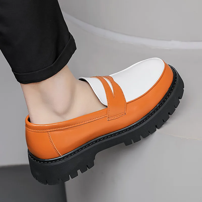 

Genuine Leather Men Formal Shoes Wedge Platform Slip on Loafers Business Social Casual Shoes New Korean Style Sneakers Plus Size