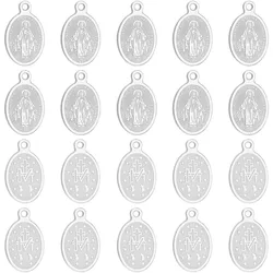 20pcs Oval with Virgin Mary Charms 304 Stainless Steel Miraculous Medal Pendants 0.8mm Small Hole Charms for Jewelry Making DIY