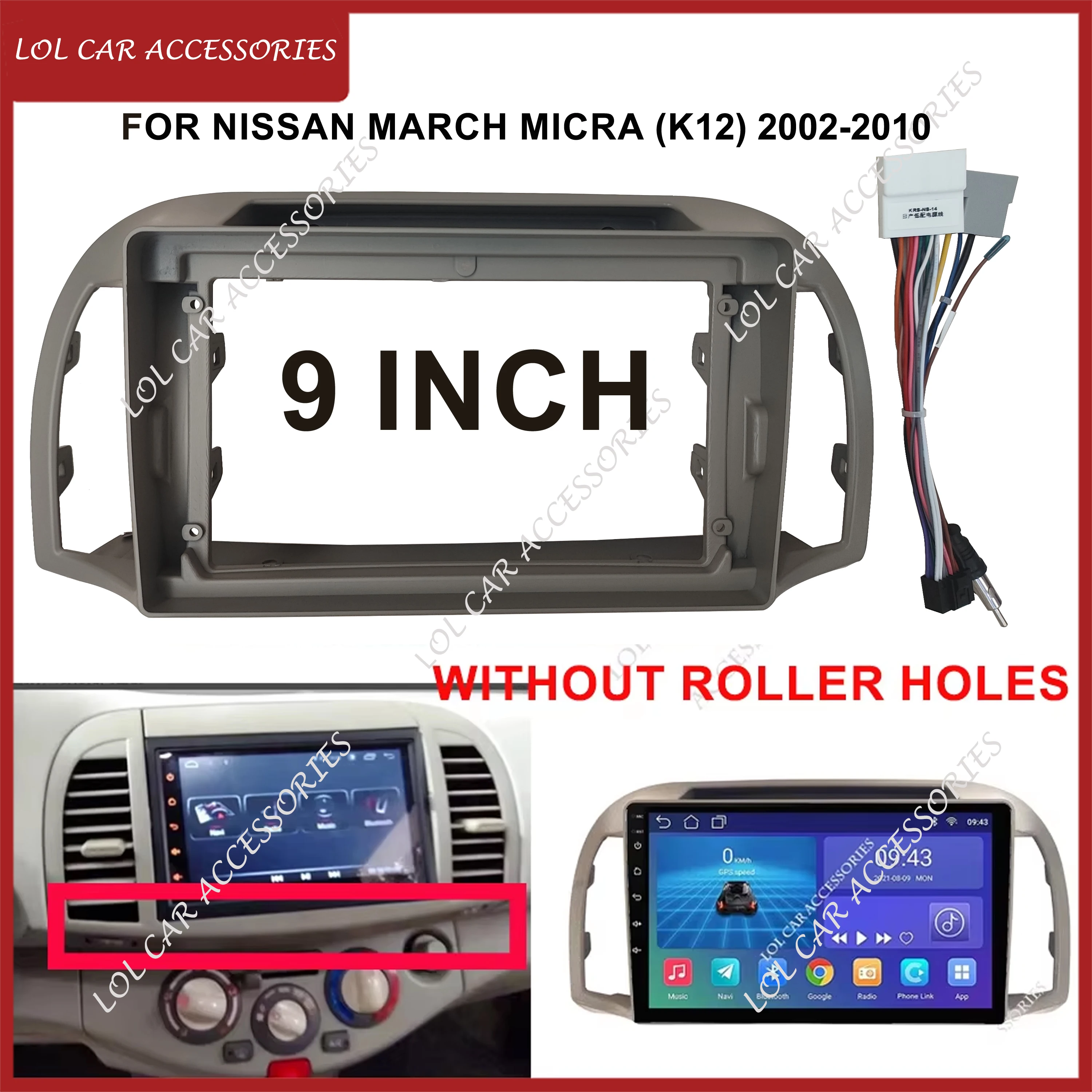9 Polegada para nissan march micra (k12) 2002-2010 rádio do carro estéreo android mp5 player invólucro quadro 2 din unidade principal fáscia instalar