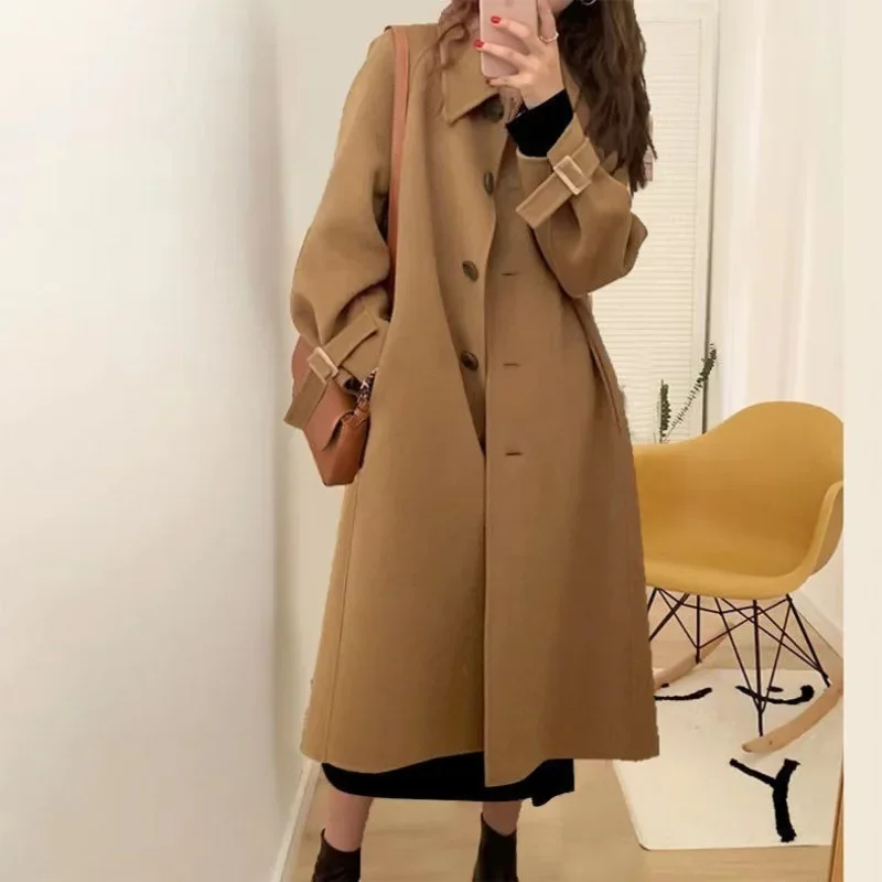 2024 spring and autumn new shoulder thin temperament medium and long double-sided wool coat high-end atmospheric coat trench