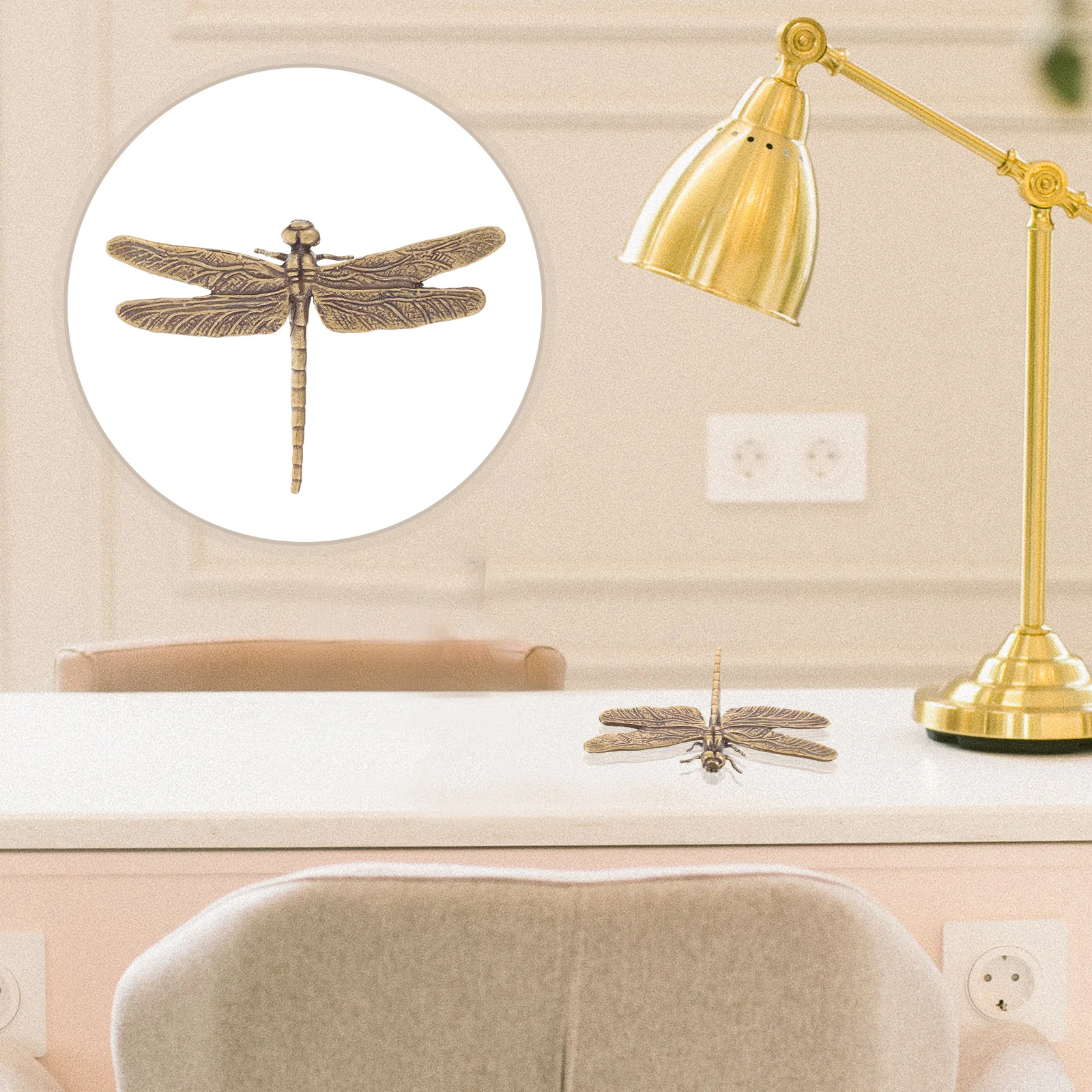 

Copper Dragonfly Desktop Decor Delicate Lifelike Ornament Home Decoration Tea Pet Office Desk Creative Adornment