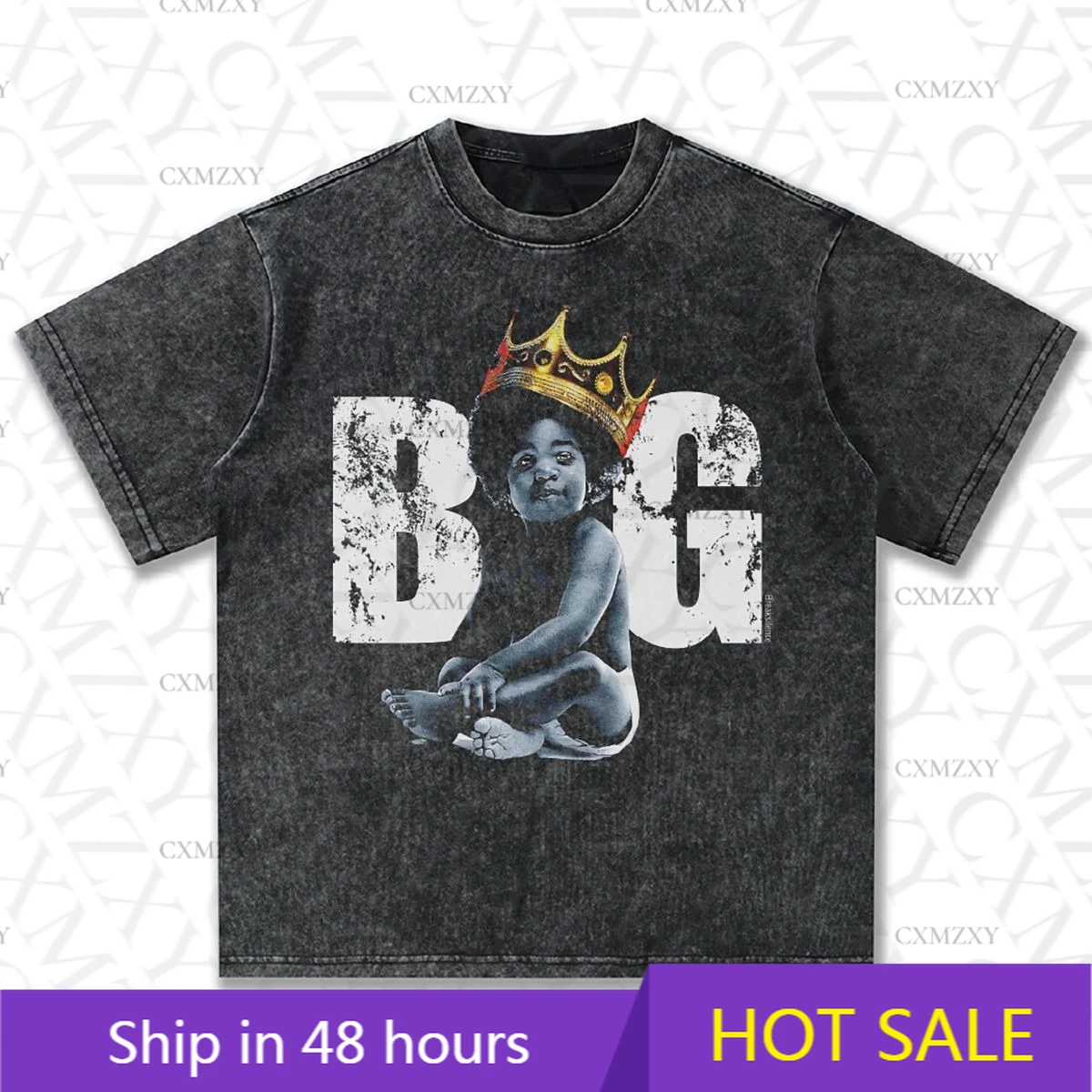 

Summer B.I.G American Street Fried Snowflake Men's and Women's Retro T-Shirt Printing Loose Short Sleeve Men's Trend