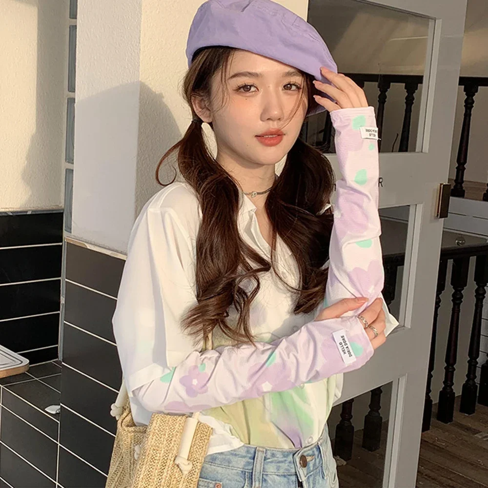 Floral Printed Ice Silk Cool Muff Sun Protection Arm Covers Girls Women Elbow Cover Outdoor Cycling Driving Anti-UV Arm Sleeves view 5