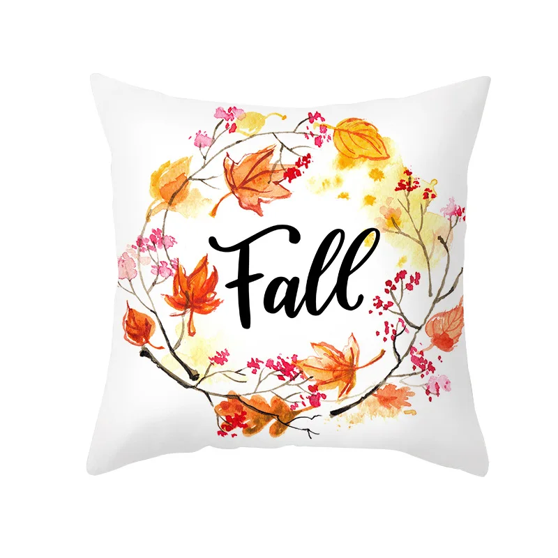 Thanksgiving Maple Leaf Pumpkin Print Pattern Cushion Cover Home Living Room Sofa Decoration Square Pillow 