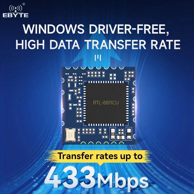 RTL8811CU 2.4GHz 5.8GHz WiFi Module 22dBm Stamp Hole EBYTE E103-RTL8811CU SDIO SMD Module Low Cost 22dBm 200m USB Interface