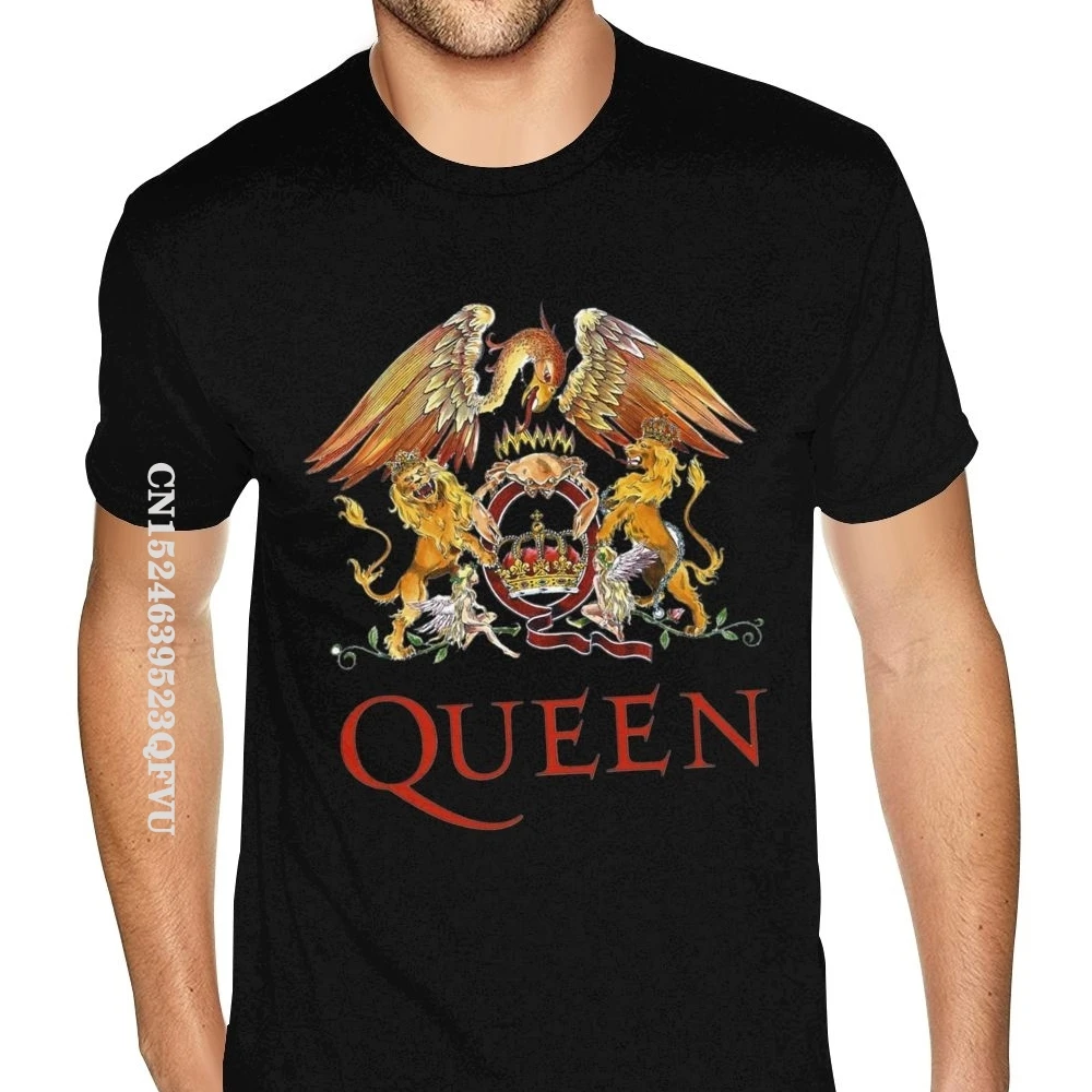 Cool Queen The Classic Queen Crest Logo Queen Rock Music Tshirt Mens Bespoke Gothic Style Anime Tshirt Full Cotton abbigliamento uomo