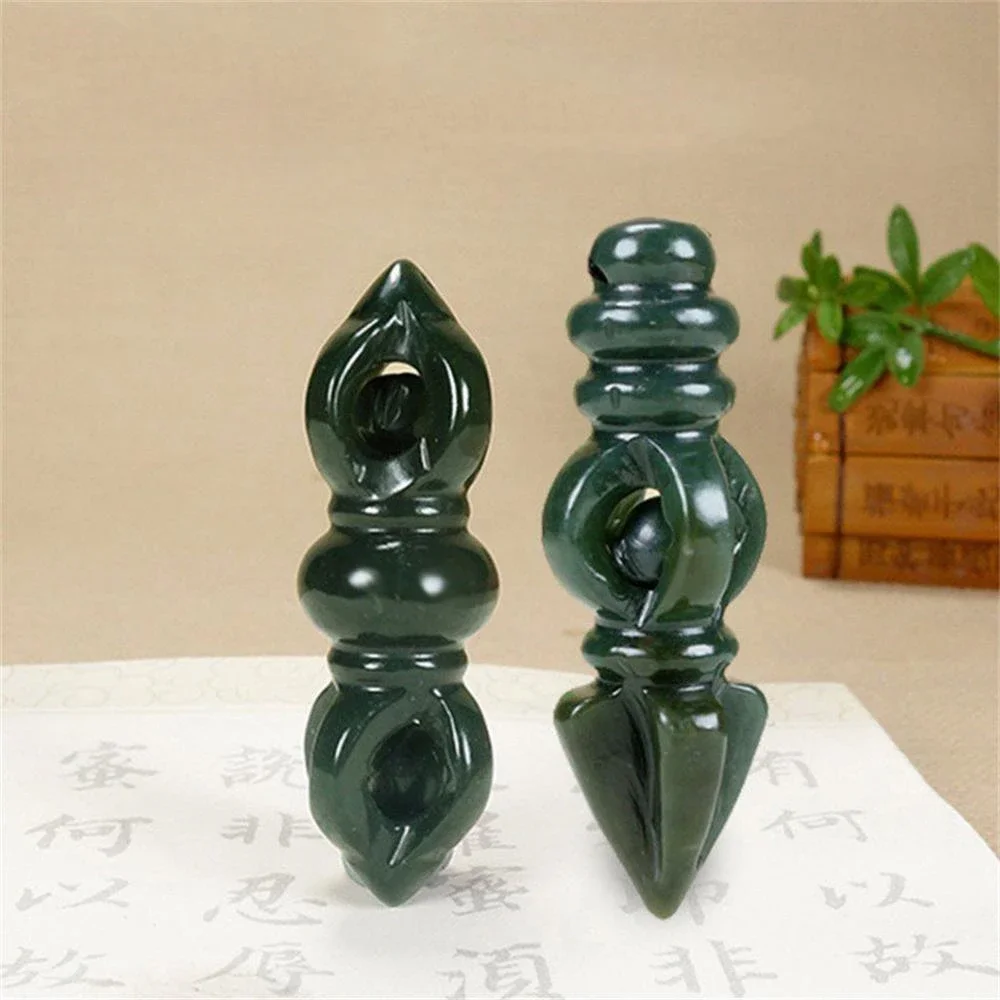 Natural Hetian Green Jade Vajra Pestle Pendant Engraver Charms Fashion Jewelry Women Men Necklace Amulet Mascots Holiday Gifts