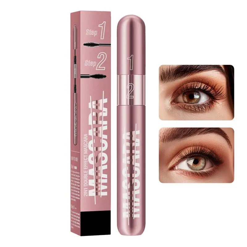 1pcs Double Effect 4D Mascara 2 Brush Heads Waterproof & Long Curl Natural Thick Eyelash 2in1 Eye Black Mascara