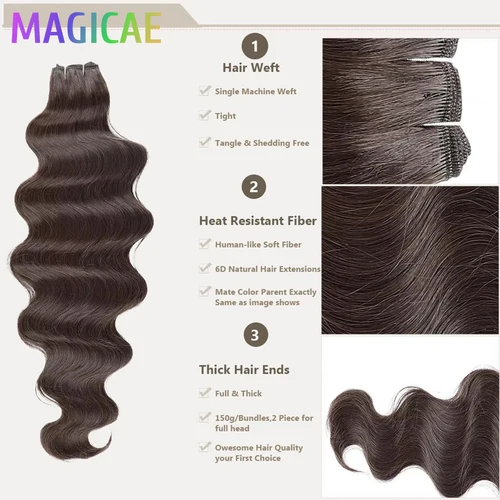Imagen 2 del producto 30 pulgadas 200 gramos café marrón 6 #   Extensiones de pelo ondulado Bio Body Wave, pelo de fibra Natural suave sintético de alta temperatura similar a la humana