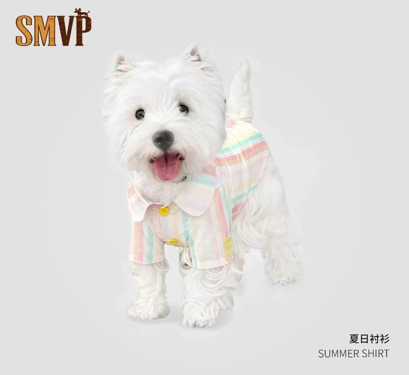 

2026 New Colourful Striped Holiday Style Light Breathable Shirt Sunshine Handsome Small Dog Clothes Macaron Color