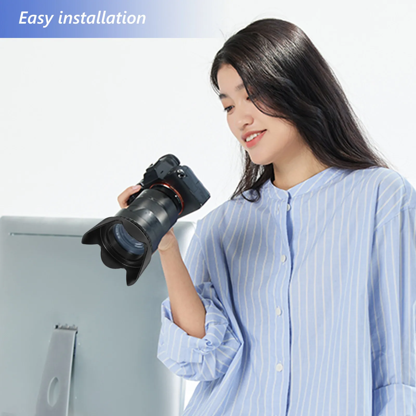 Dslr Camera Lens Hood 52Mm Black Hard ABS Plastic Protects Front Lens Reduces Glare Compatible Olympus