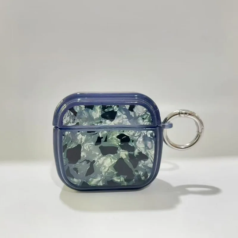 Fashion Phantom Shell Marble Texture Protective Cover Blue Border Earphone Case Protective Cover with Keychain