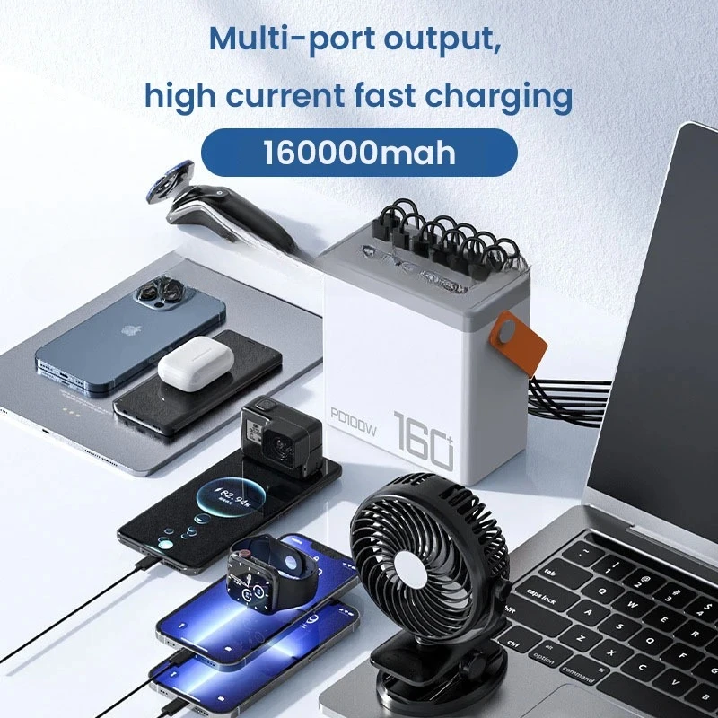 160000mAh Power Bank Fast Charging PD100W Power Station for Notebook Laptop Triple Type C Eight USB Big Capacity Power Banks