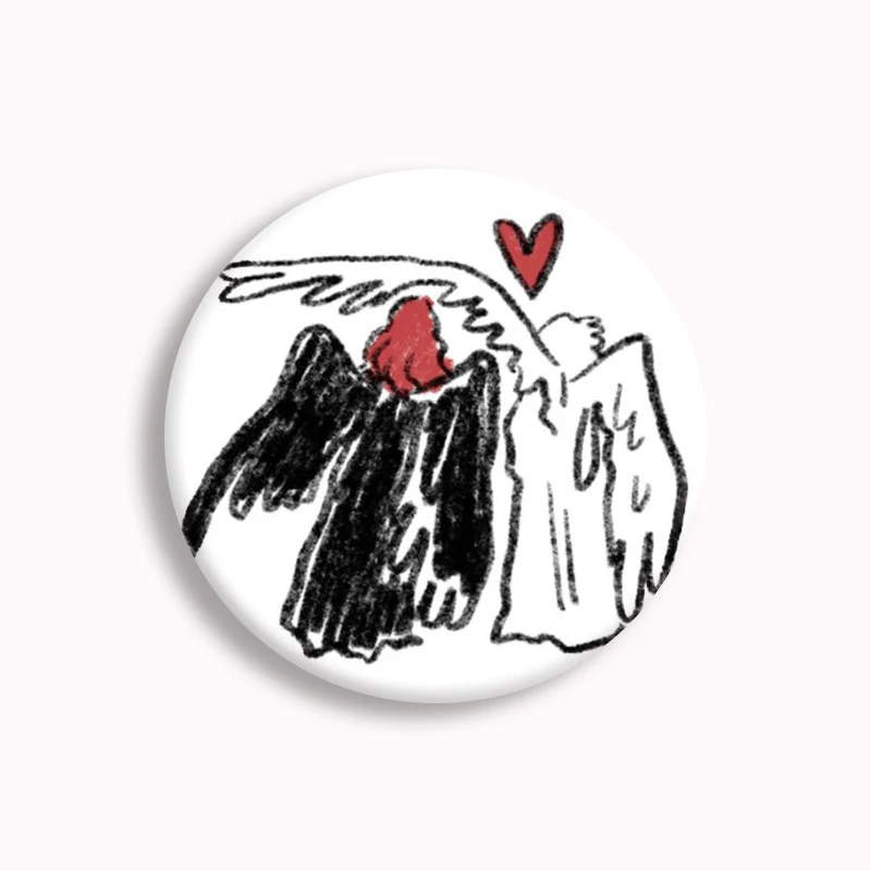 Classic TV Good the Omens Angel & Demon Pin Garden of Eden Aziraphale And Crowley Badge Brooch Fans Collec Gift For Friends 58mm