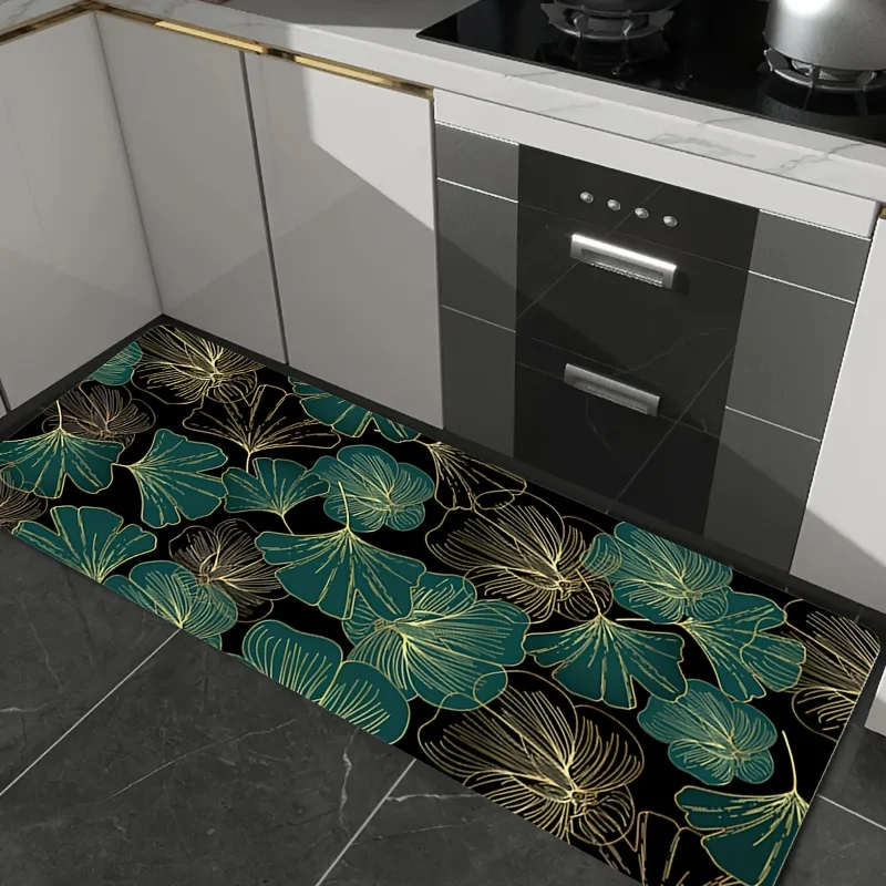 Mystic Green Forest Long Kitchen Mat  Magical Open Book Butterfly Plant Moss Scenery Design Anti Slip Washable Decor Runner